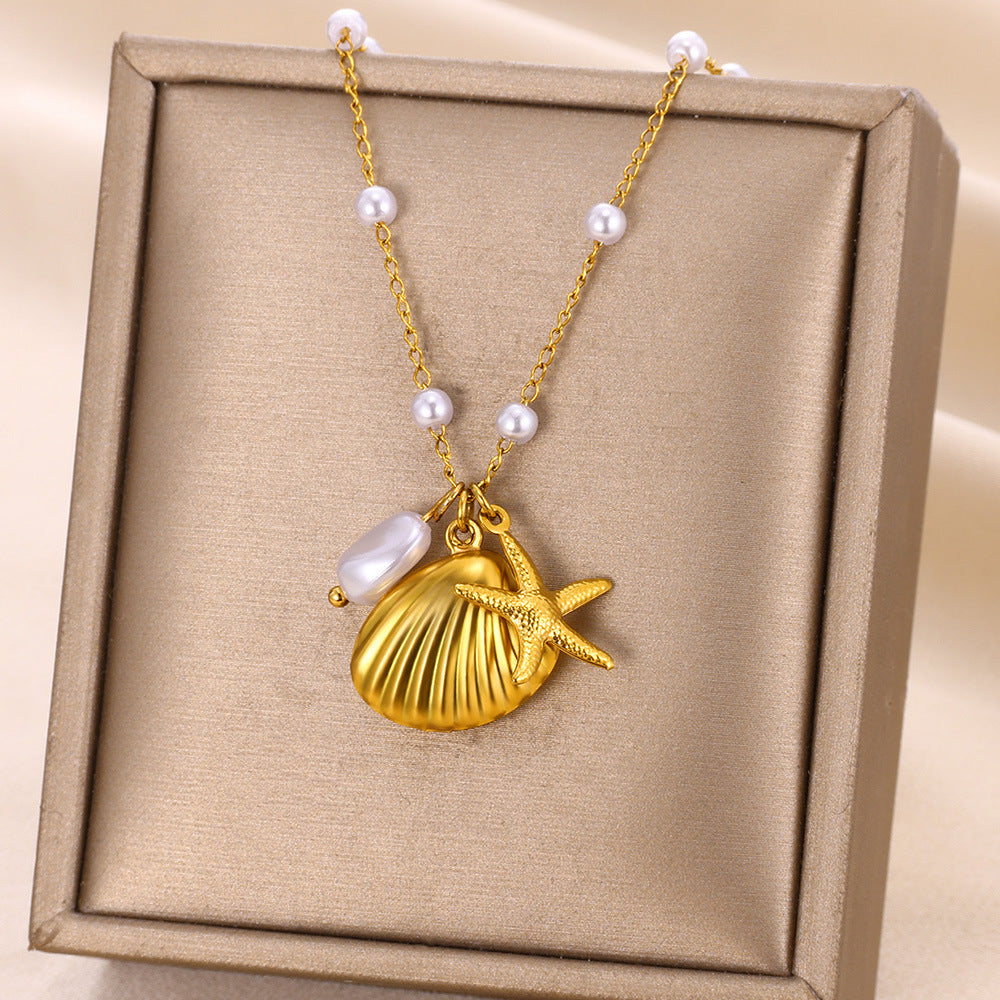 ✨P45: 18k Gold Plated Stainless Steel Pendant:Starfish Shell✨