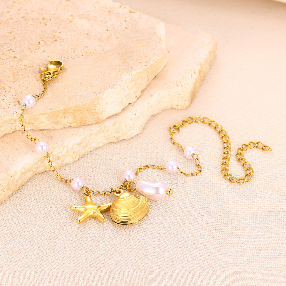 ⚜️B27: 18k Gold Plated Stainless Steel Minimalist Bracelet: Sea Shell✨