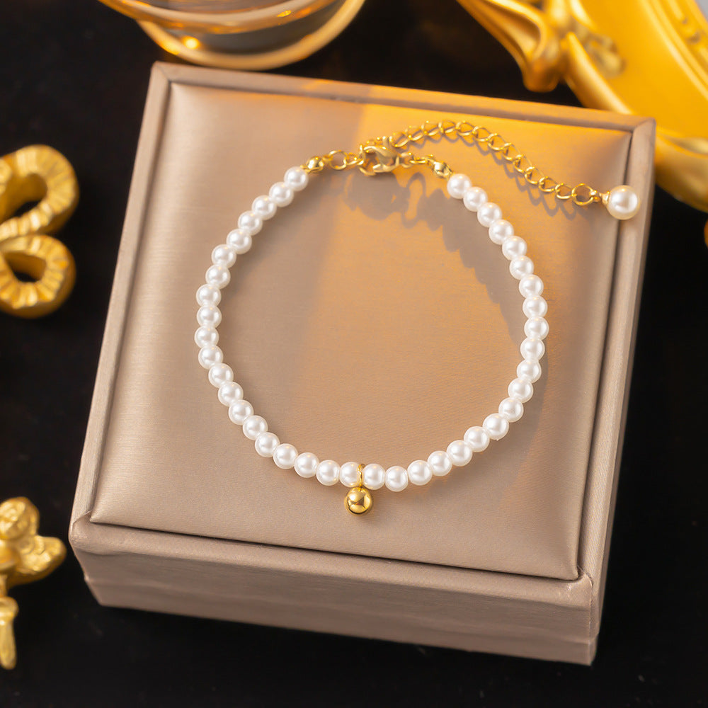 ⚜️B15: 18k Gold Plated Stainless Steel Minimalist Bracelet: Pearl Bean✨
