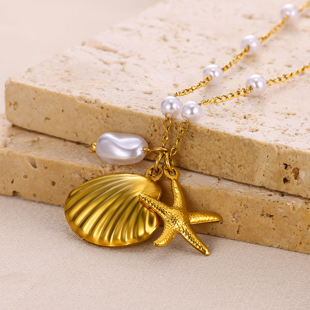 ✨P45: 18k Gold Plated Stainless Steel Pendant:Starfish Shell✨