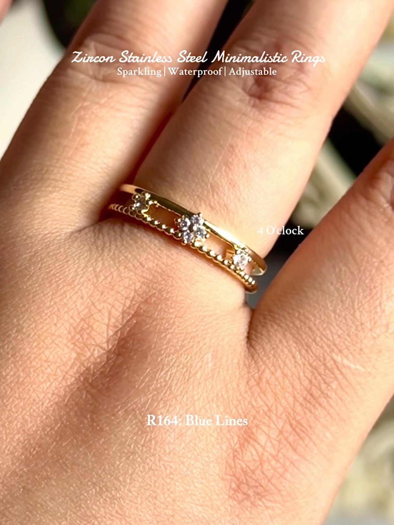 💍R164: Stainless Steel Zircon Minimalistic Finger Ring: White Lines (With Box)✨