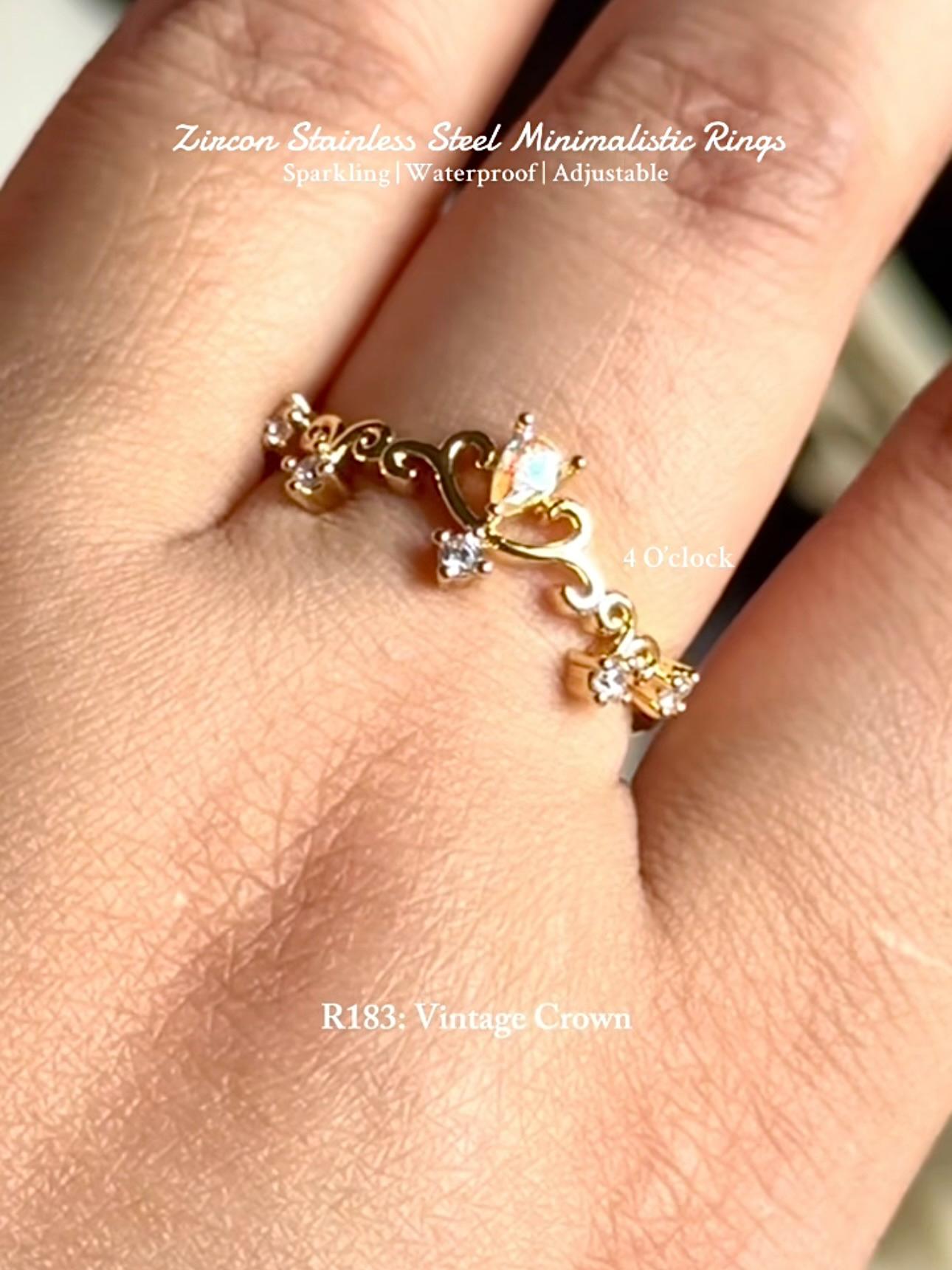 💍R183: Stainless Steel Zircon Minimalistic Finger Ring: Vintage Crown (With Box)✨(1Pc)