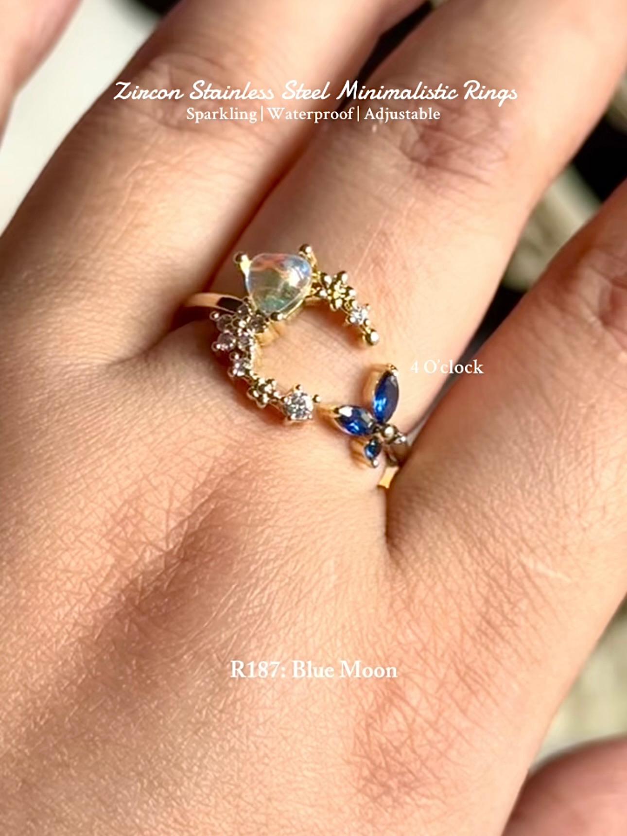 💍R187: Stainless Steel Zircon Minimalistic Finger Ring: Blue Moon (With Box)✨
