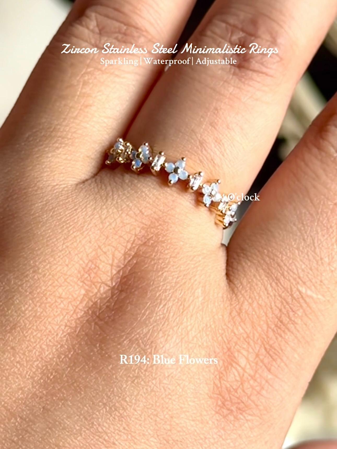 💍R194: Stainless Steel Zircon Minimalistic Finger Ring: Blue Flower (With Box)✨