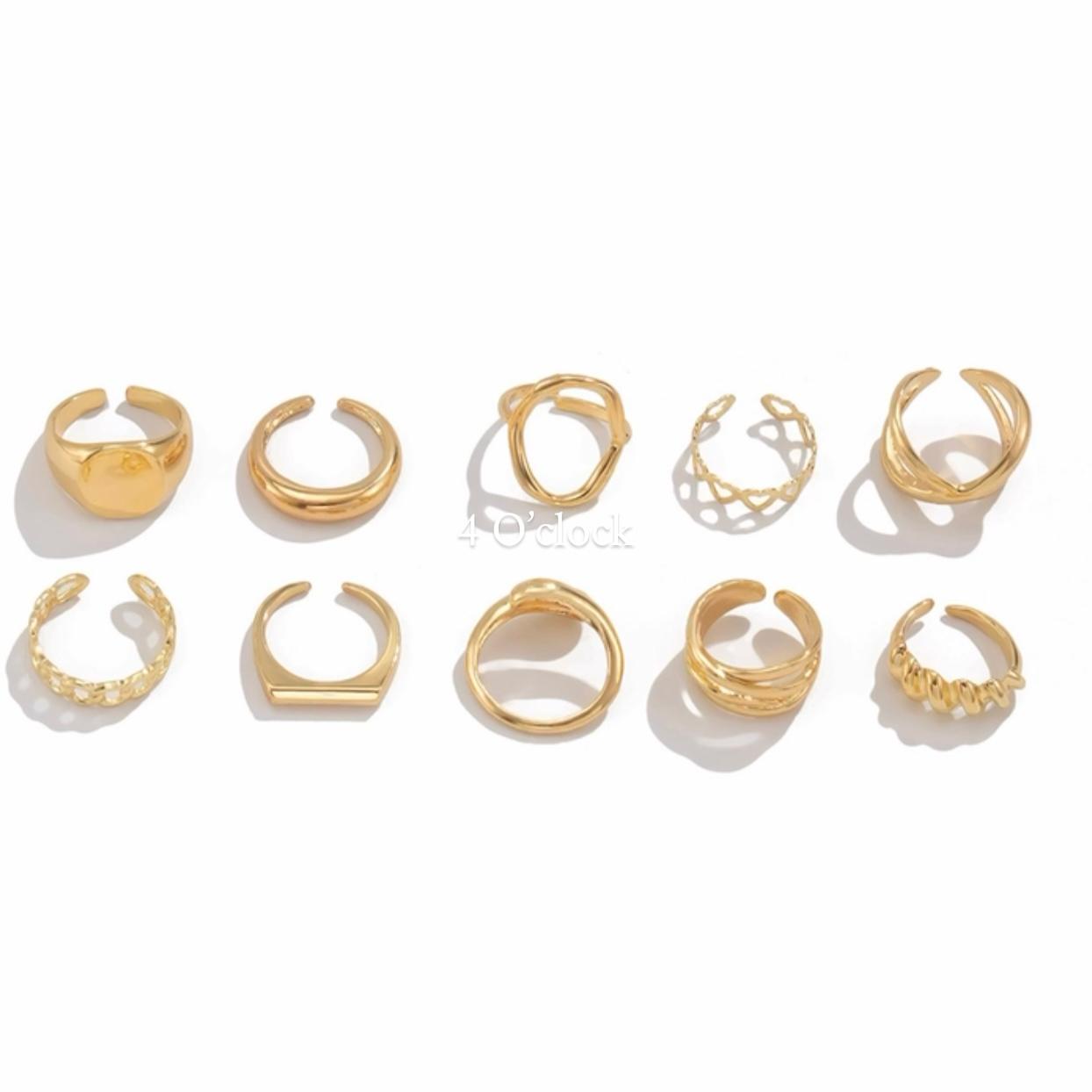 ✨RS03: Maximalistic Finger Ring Sets (Golden) - 10pcs✨