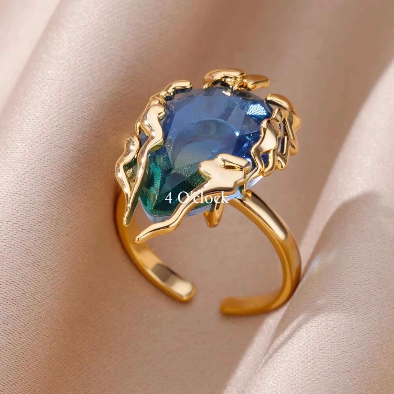 💍R206: Stainless Steel Zircon Minimalistic Finger Ring: Emerald Stone (With Box)✨