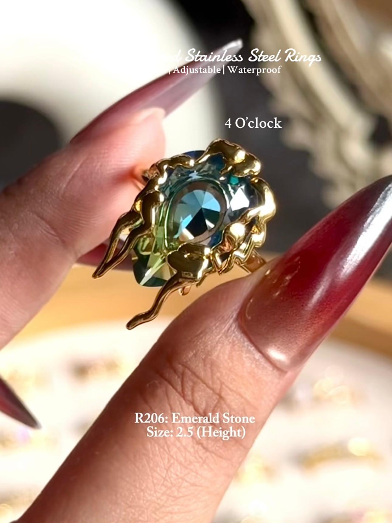 💍R206: Stainless Steel Zircon Minimalistic Finger Ring: Emerald Stone (With Box)✨