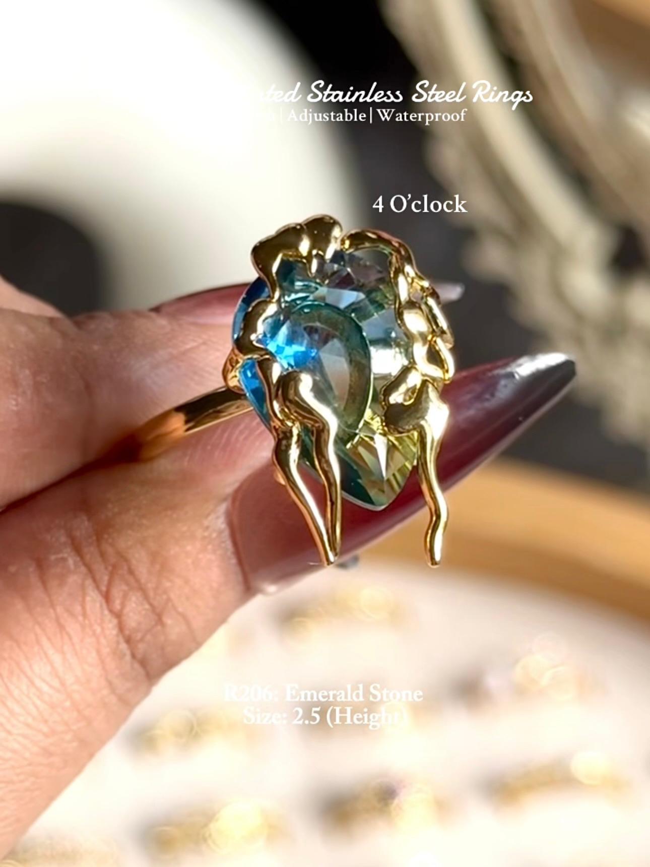 💍R206: Stainless Steel Zircon Minimalistic Finger Ring: Emerald Stone (With Box)✨