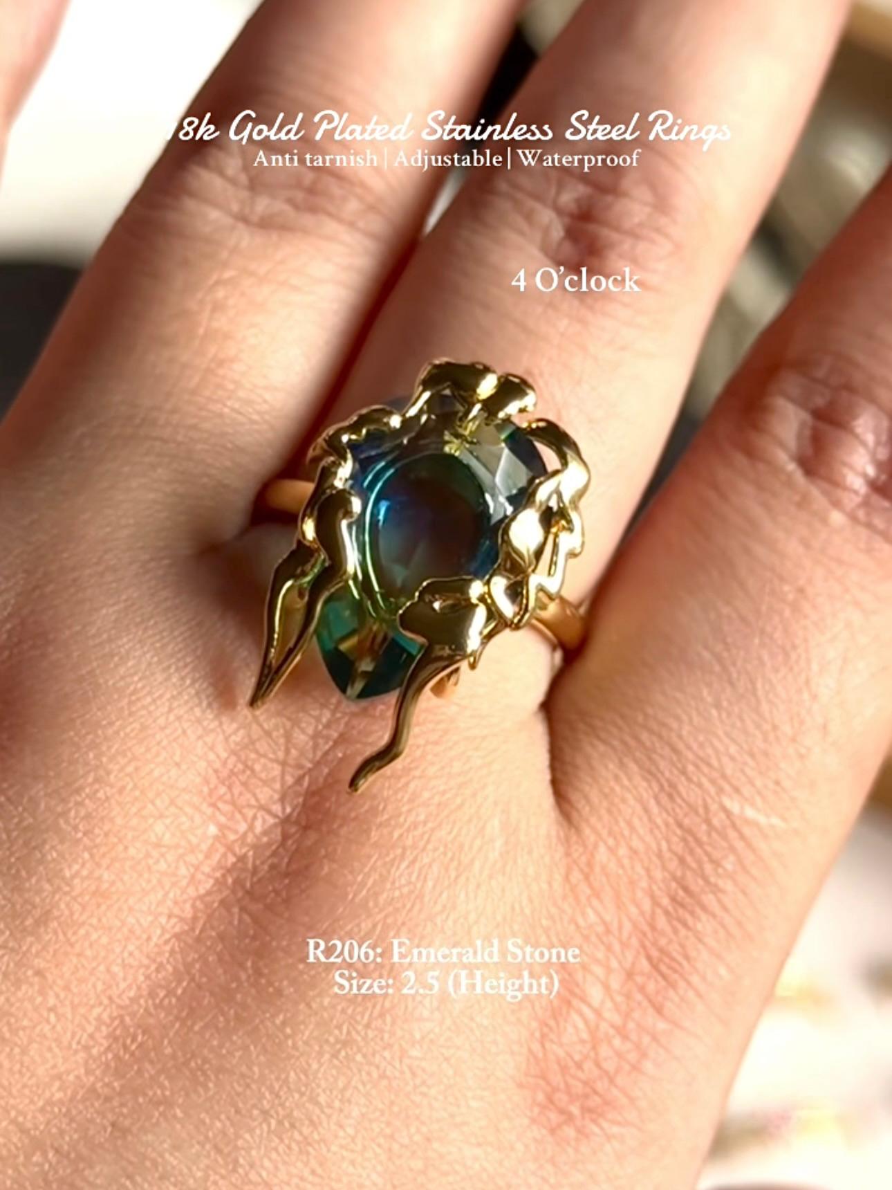 💍R206: Stainless Steel Zircon Minimalistic Finger Ring: Emerald Stone (With Box)✨