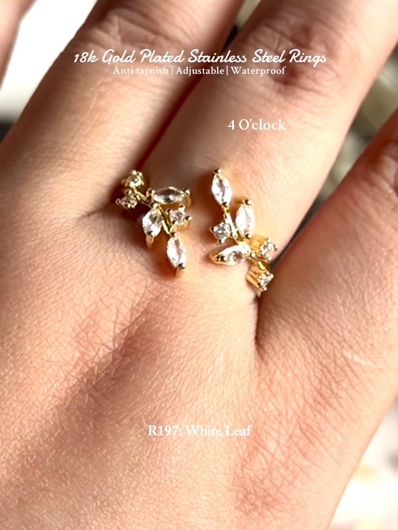 💍R197: Stainless Steel Zircon Minimalistic Finger Ring: White Leaf (With Box)✨