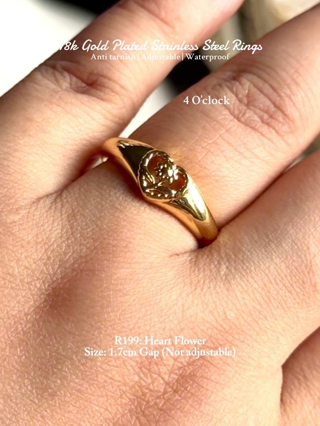 💍R199: Stainless Steel Zircon Minimalistic Finger Ring: Heart Flower (With Box)✨