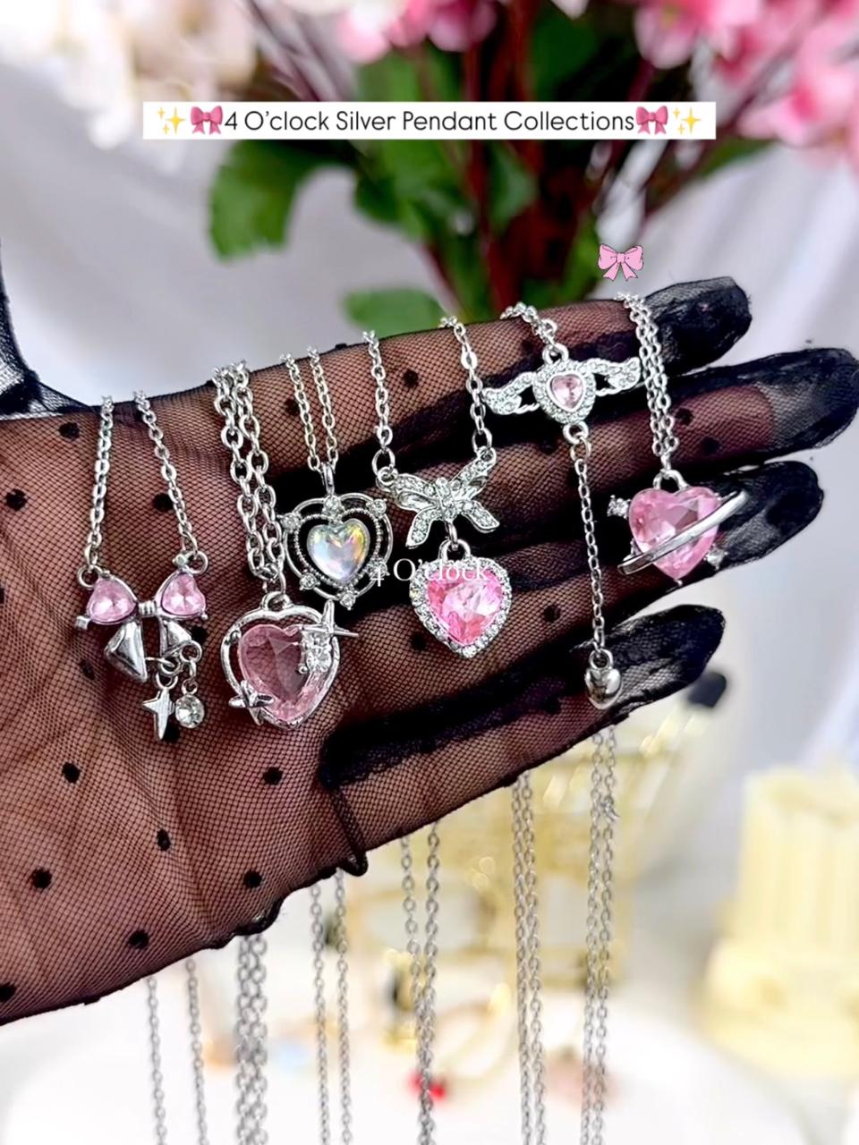 ✨🎀4 O’clock Silver Collection: thick Pink Heart Pendant ✨