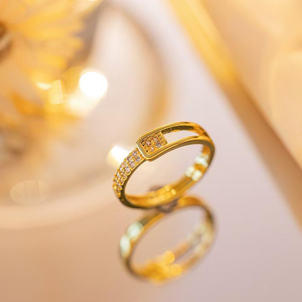 💍93: 18k gold plated Stainless steel Finger rings: Stone Belt✨