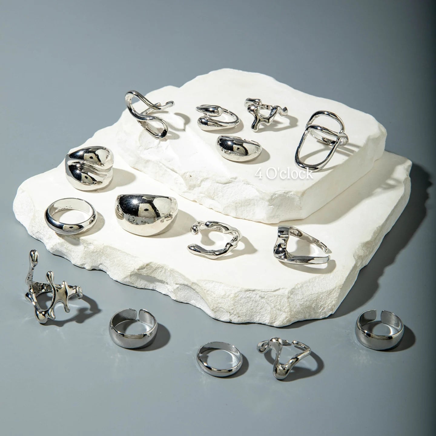 ✨RS55: Maximalistic Finger Ring Sets (Silver) - 15pcs (Adjustable-Non adjustable mixed sizes)