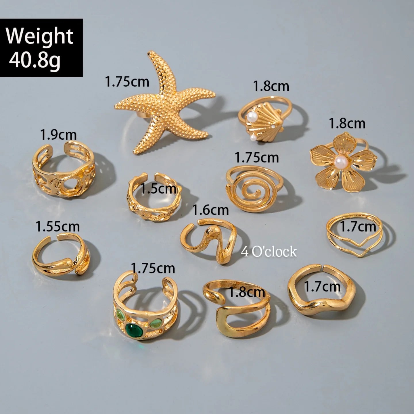 ✨RS74: Maximalistic Finger Ring Sets (Golden) - 12pcs (Full set adjustable)