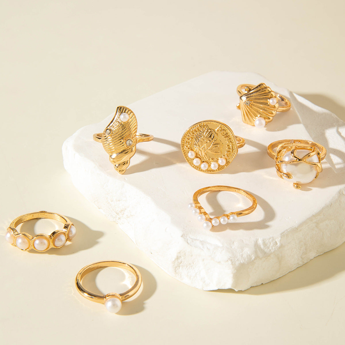 ✨RS43: Maximalistic Finger Ring Sets (Golden) - 7pcs (Non adjustable)