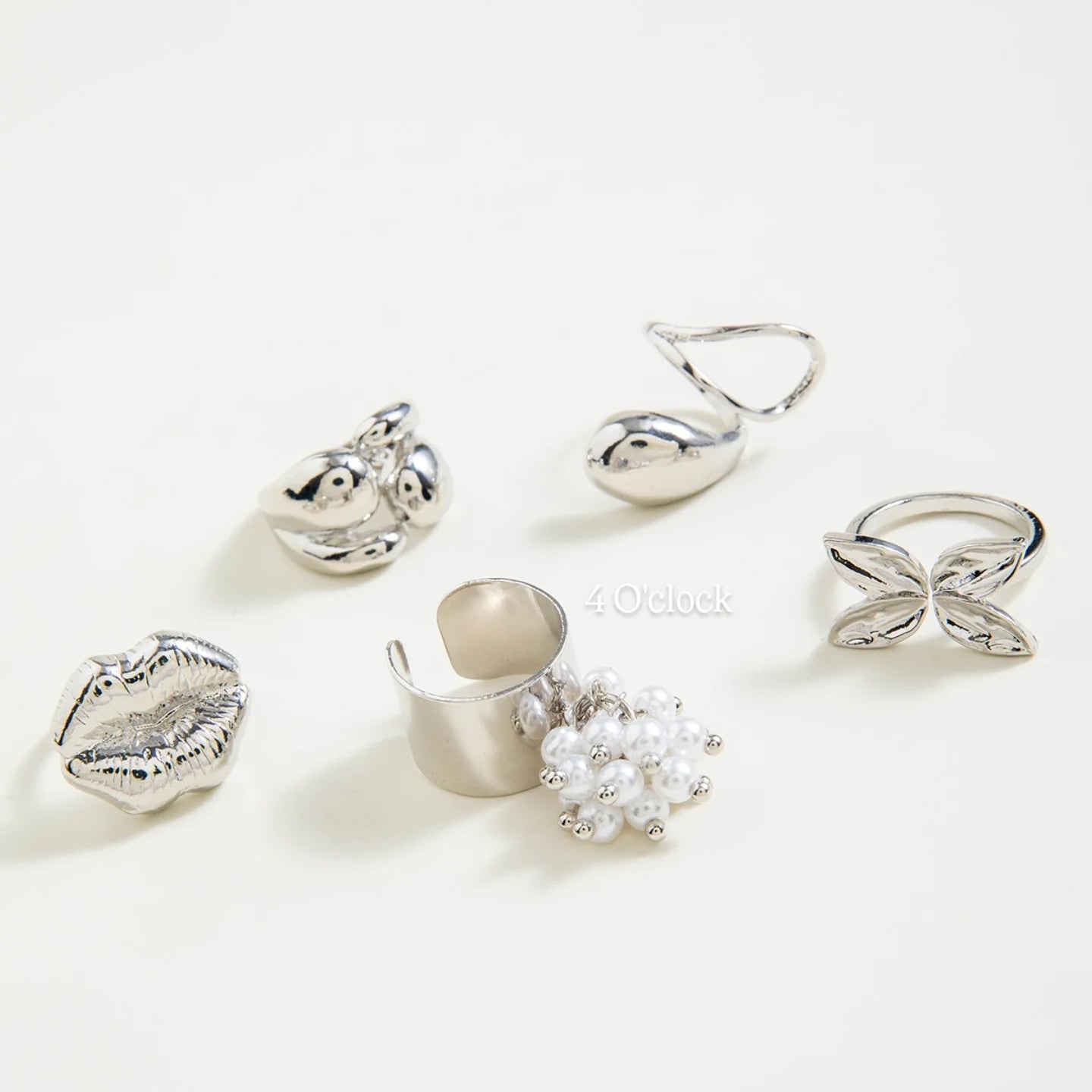 ✨RS88: Maximalistic Finger Ring Sets (Silver) - 5pcs (Adjustable-Non adjustable mixed sizes)