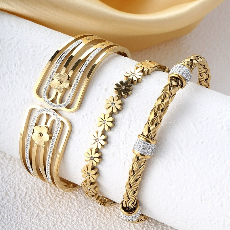 CB06: 18k Gold Plated Premium Stainless Steel Cuff Bangles: Saffron