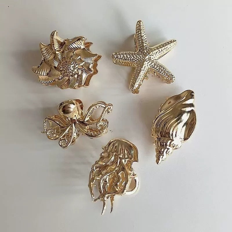 Sea-Themed Metal Hair Claws: Flower Shell (gold)