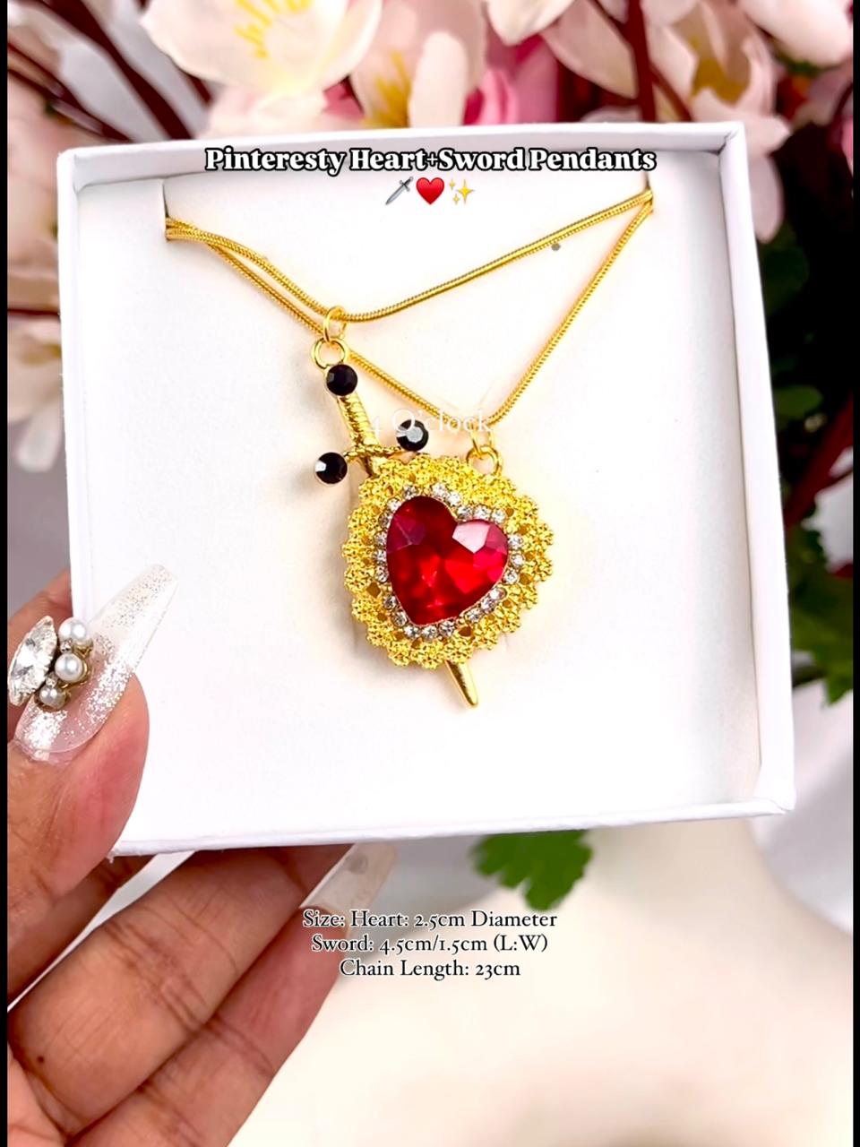 🗡️♥️Pinteresty Heart+Sword 2 Pendants Set: Golden+Golden ♥️✨