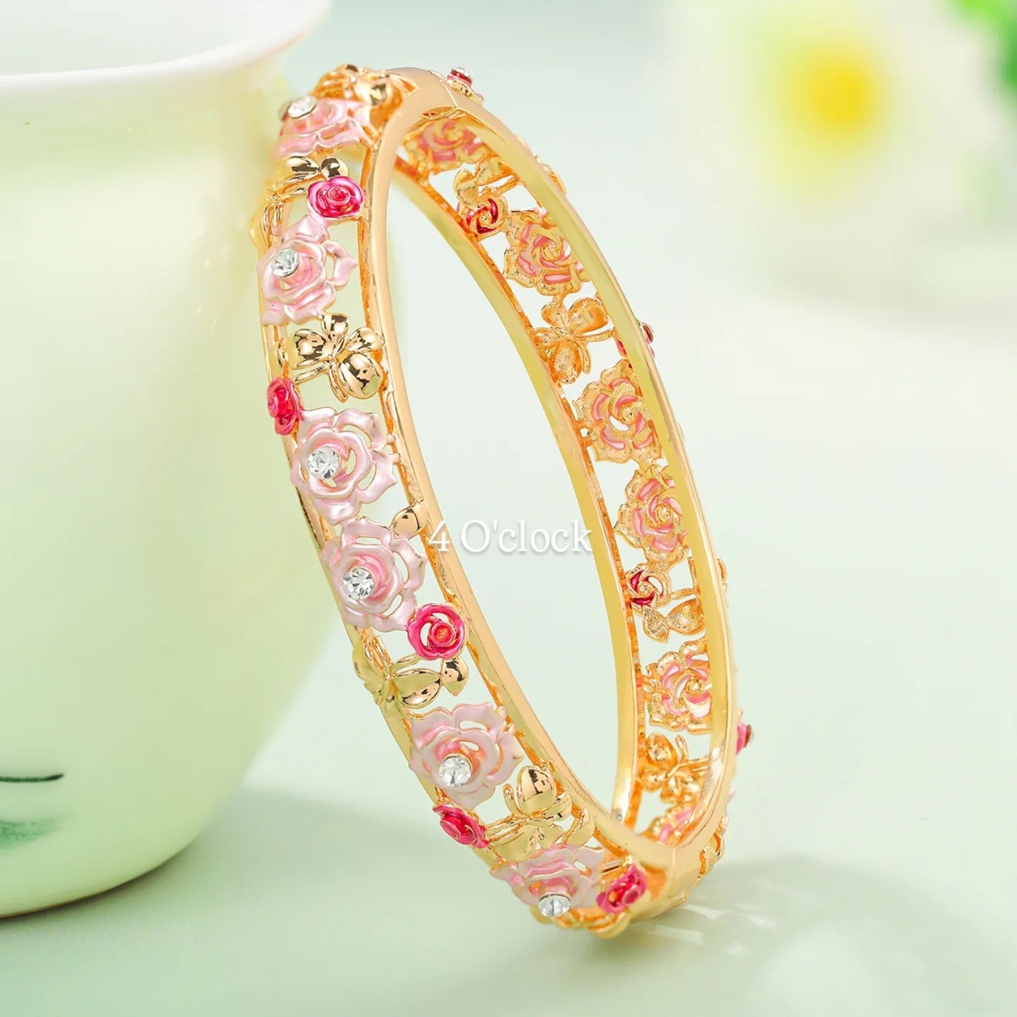 ✨🏰VC27: Cloisonné Vintage Victorian Bangles : Red & Pink 🌸🕯️