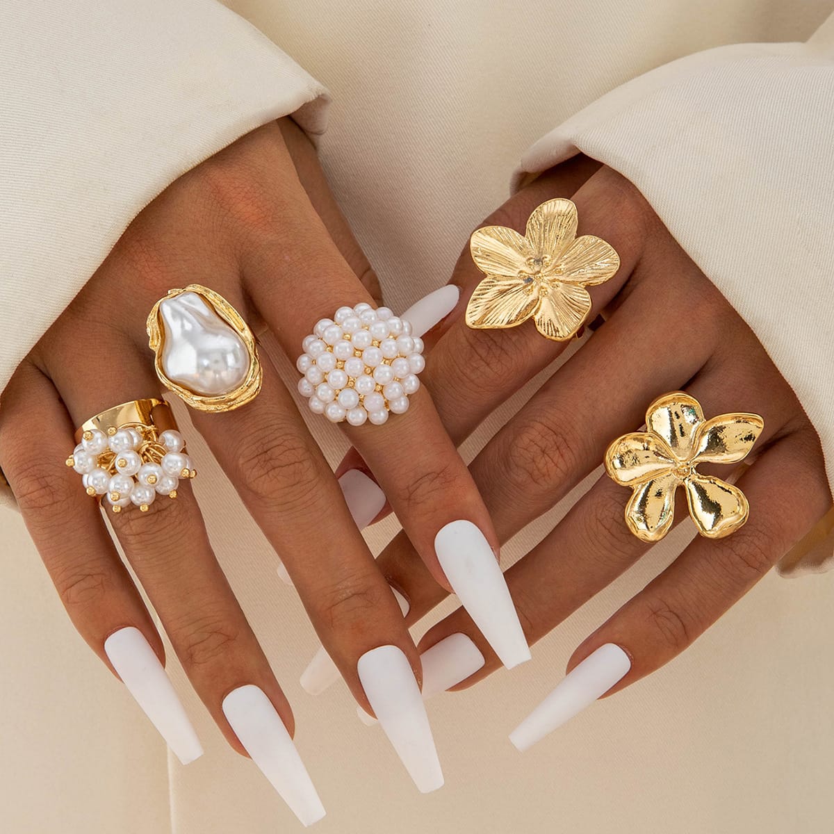 RS51: Maximalistic Finger Ring Sets (golden) - 5pcs