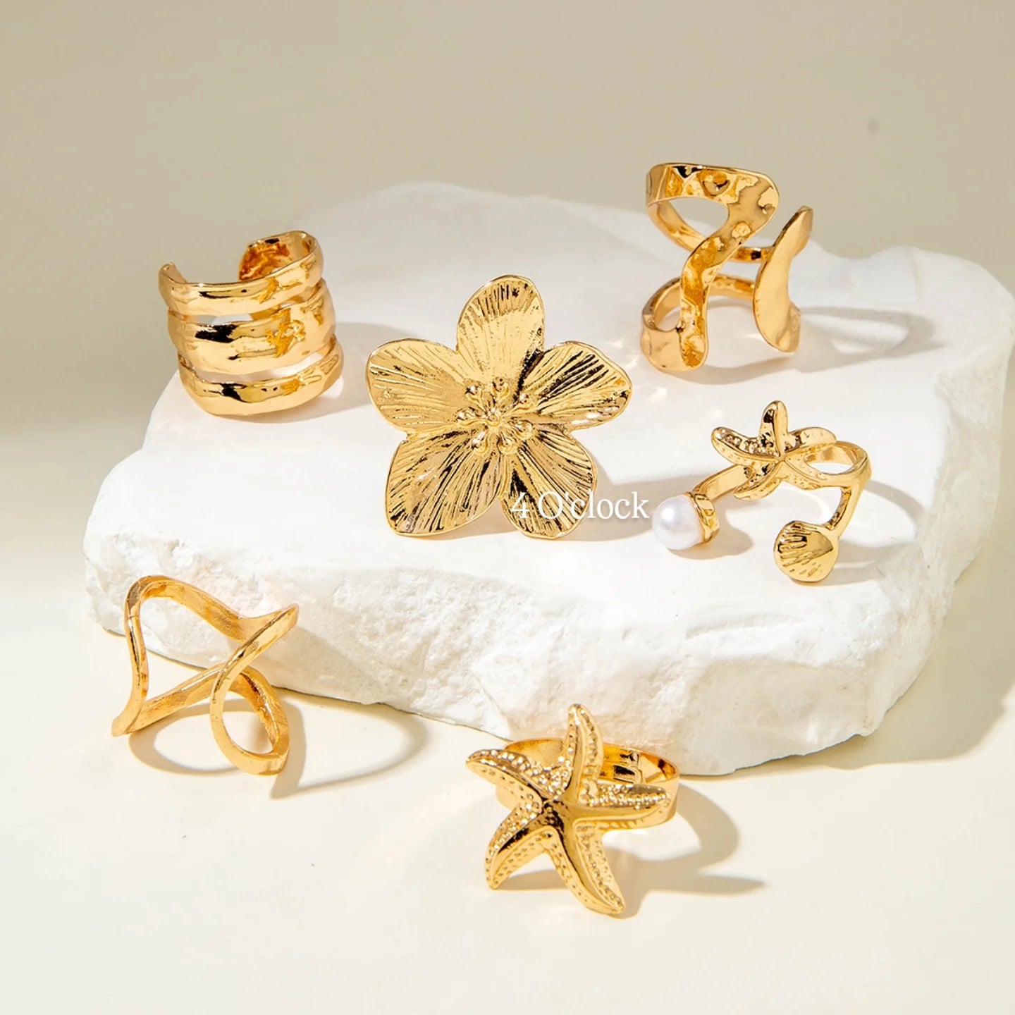 ✨RS69: Maximalistic Finger Ring Sets (Golden) - 6pcs (Adjustable-Non adjustable mixed sizes)