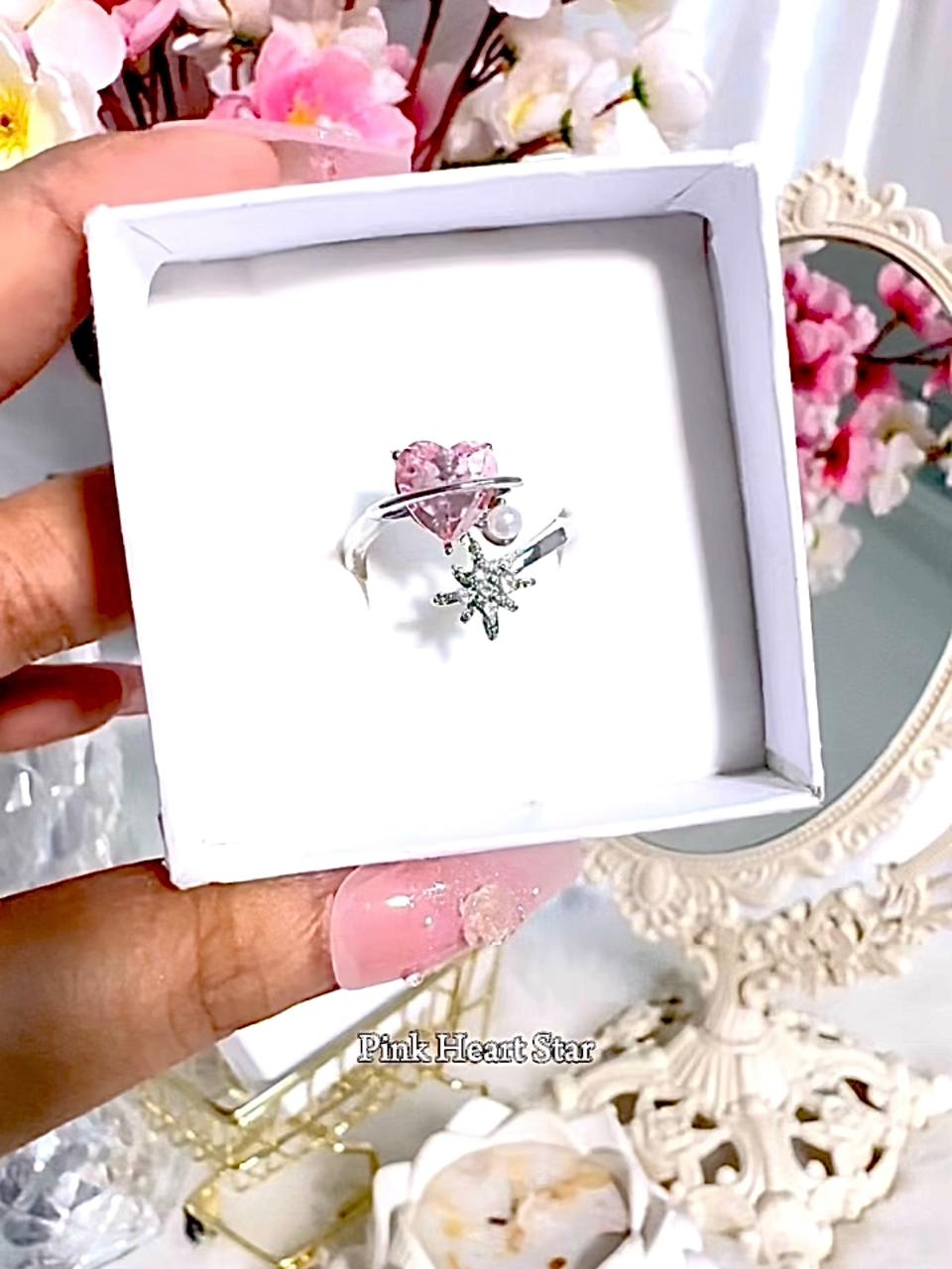 ✨🌸115: Pink Finger Ring: Pink Heart Star🌸✨
