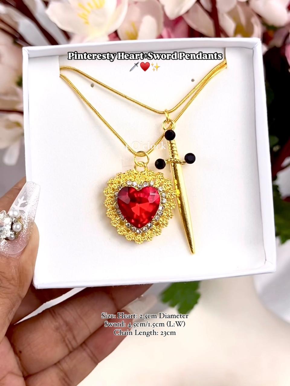 🗡️♥️Pinteresty Heart+Sword 2 Pendants Set: Golden+Golden ♥️✨