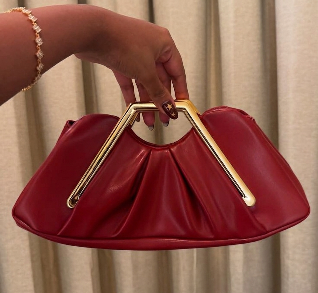 Metal Frame Handbag: Frosted Red