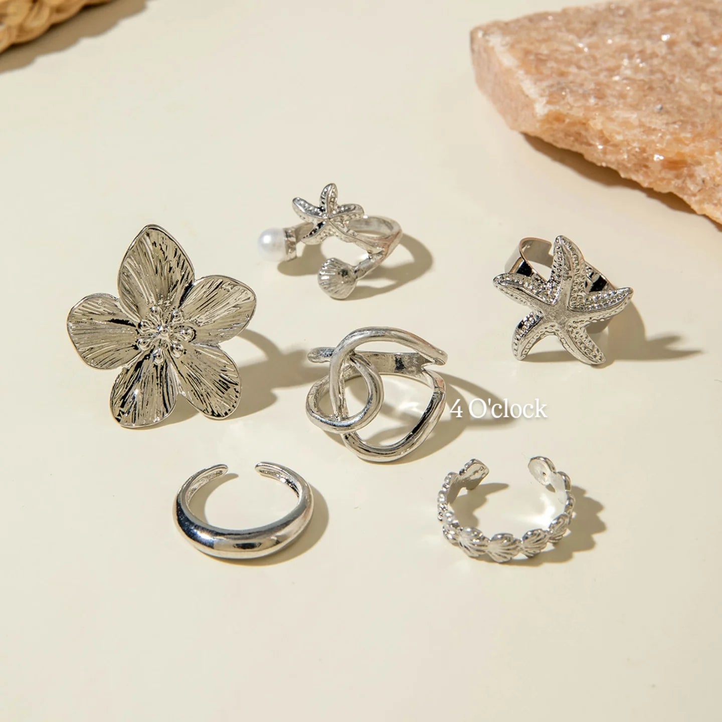 ✨RS70: Maximalistic Finger Ring Sets (Silver) - 6pcs (Adjustable-Non adjustable mixed sizes)