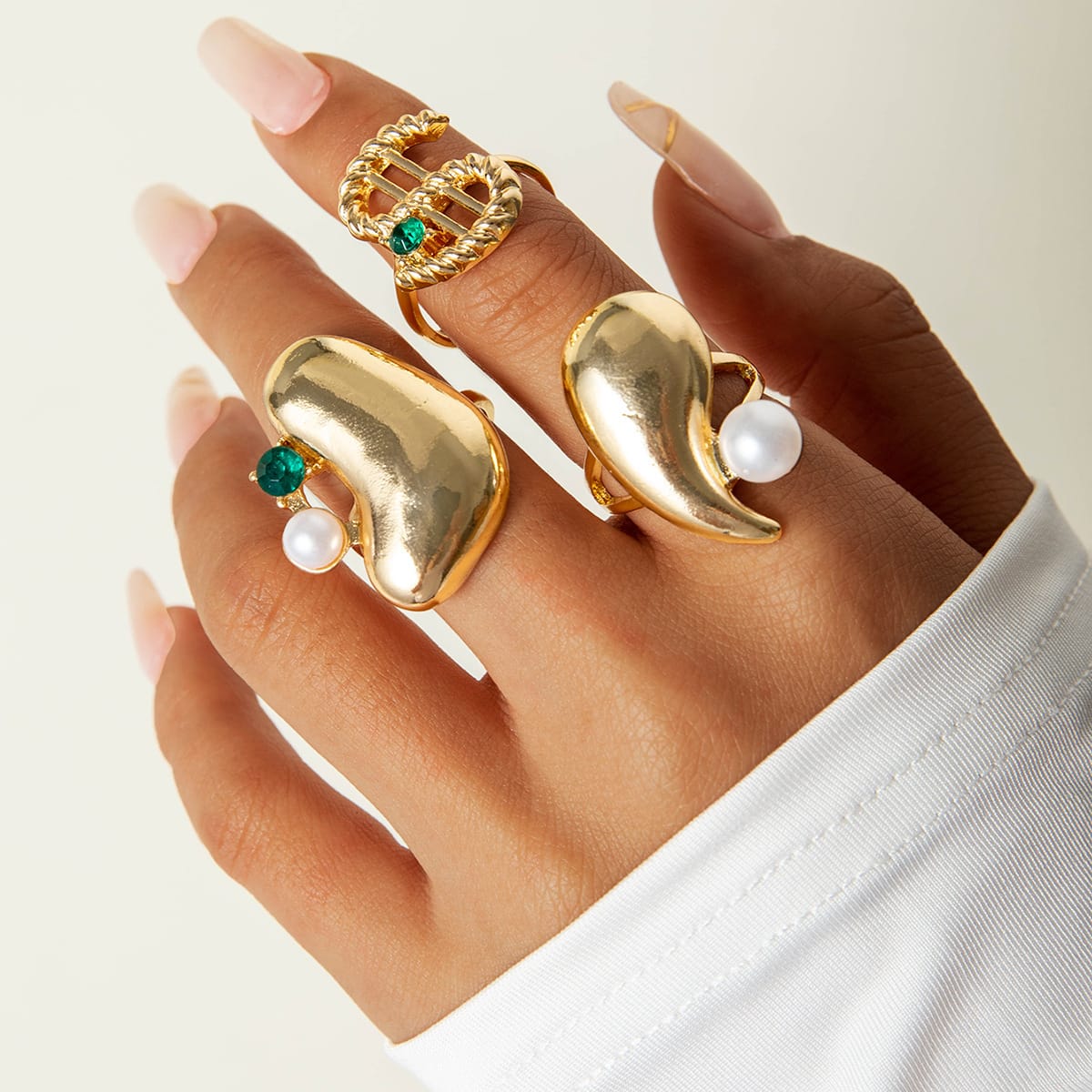 RS175: Maximalistic Finger Ring Sets (golden) - 3pcs