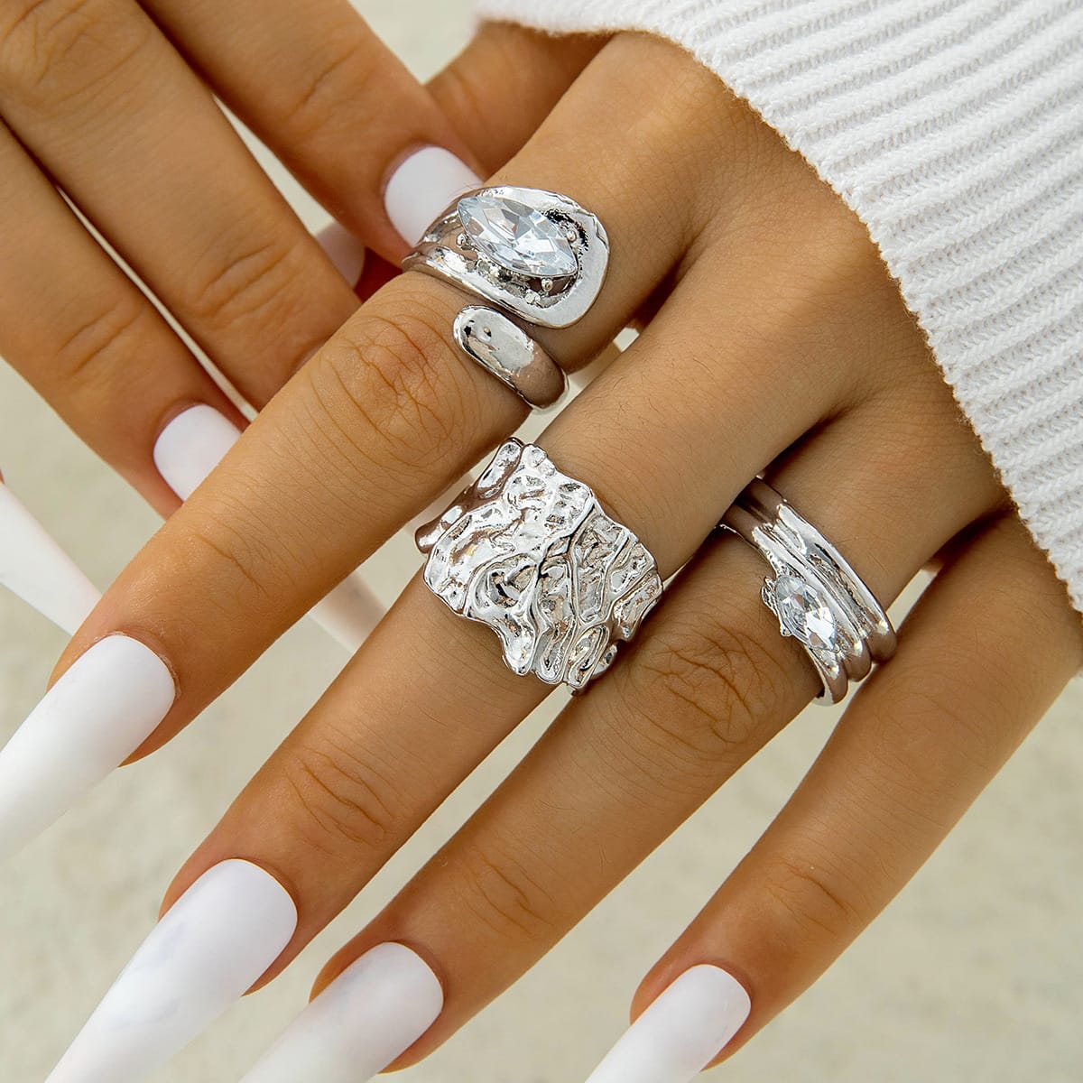 RS07: Maximalistic Finger Ring Sets (silver) - 3pcs