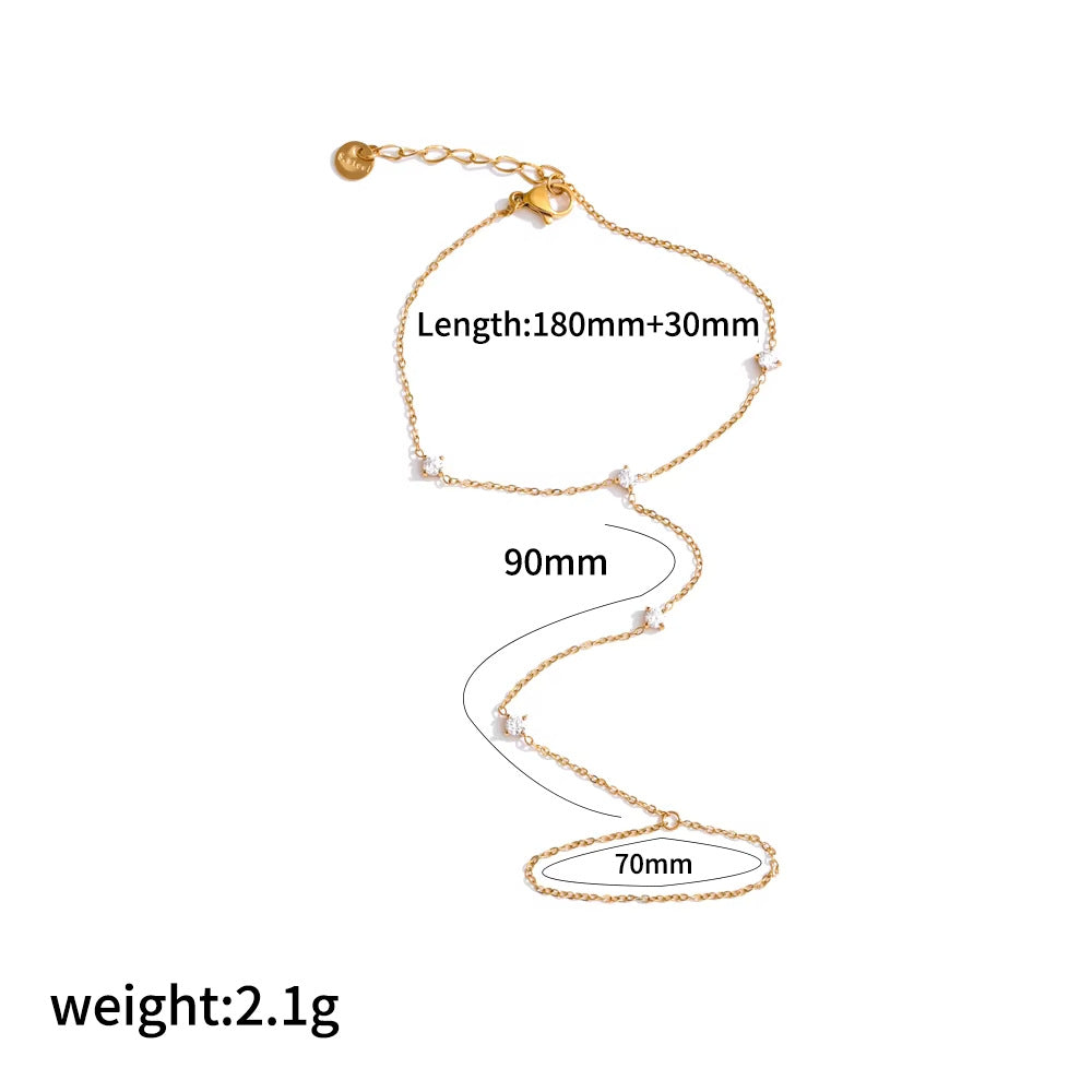 RB09: Stainless Steel Zircon Handchain: Round Stone
