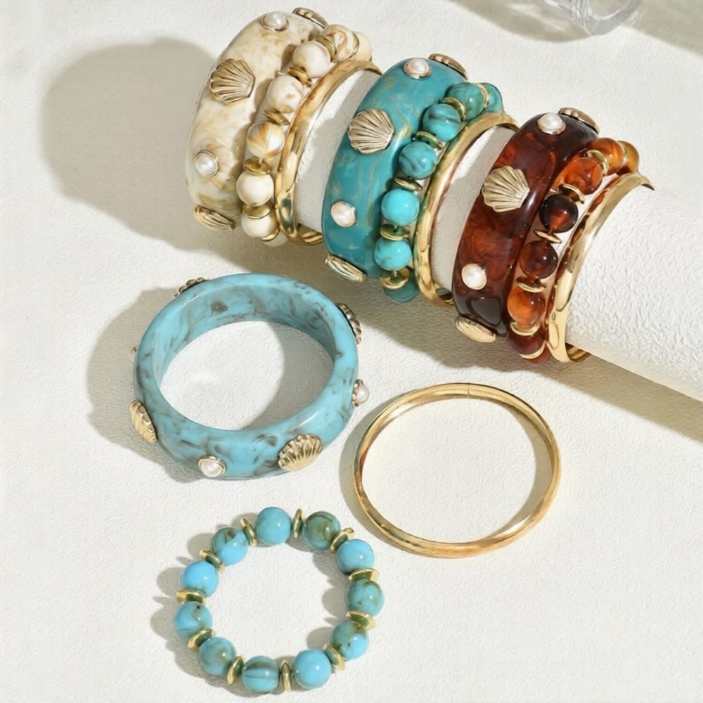 HC157: Trendy Resin Bangle Set: White Forest (3pcs)