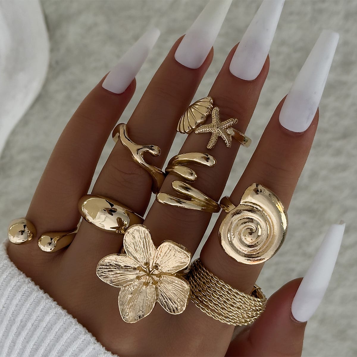 RS02: Maximalistic Finger Ring Sets (golden) - 8pcs