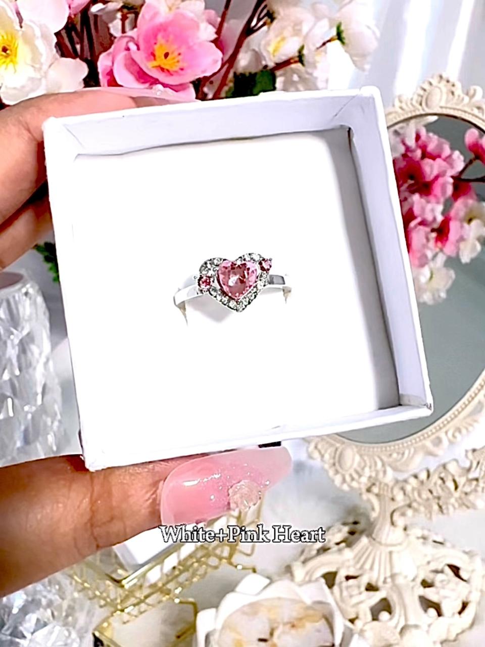 ✨🌸110: Pink Finger Ring: White+Pink Heart🌸✨