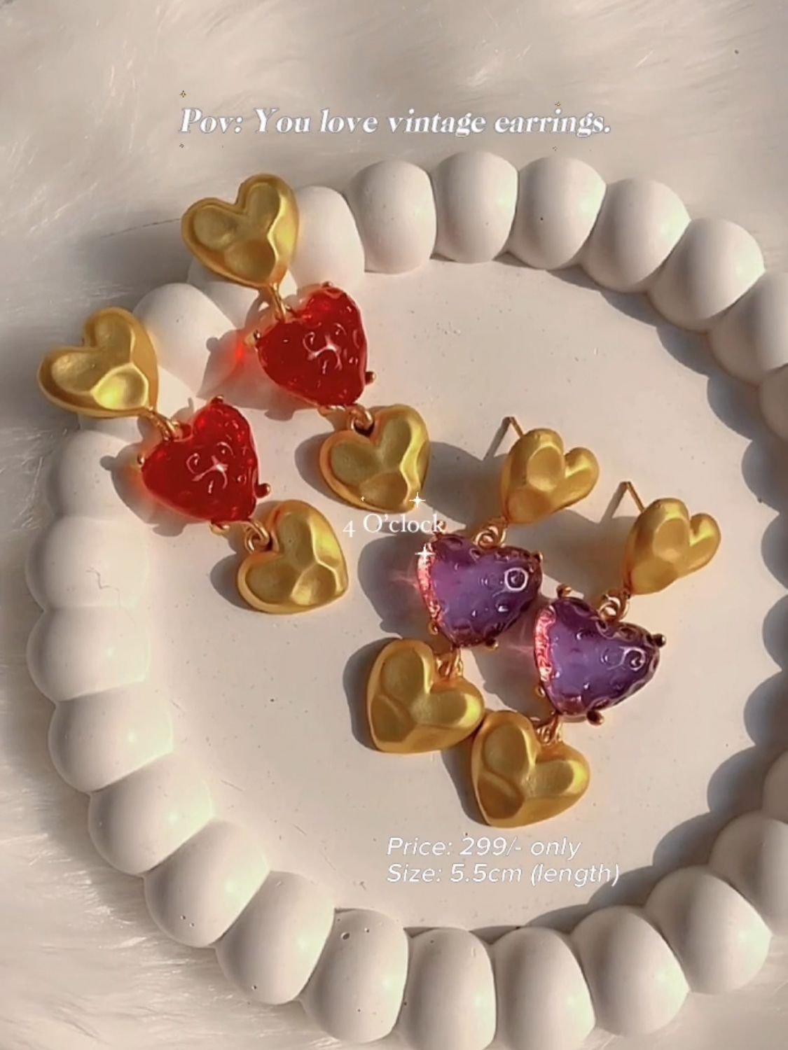 Vintage Earrings: Red Gradient Heart