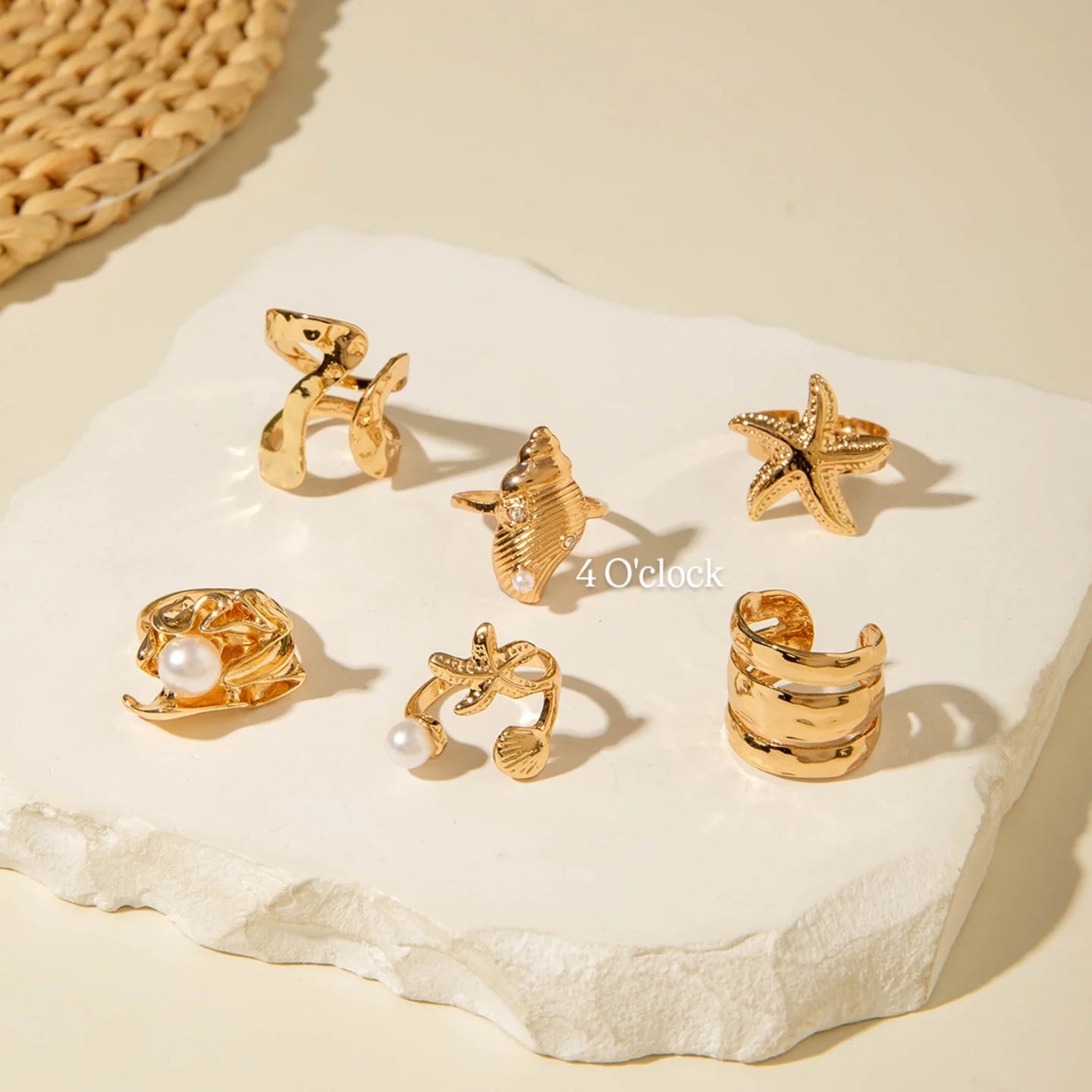 ✨RS67: Maximalistic Finger Ring Sets (Golden) - 6pcs (Adjustable-Non adjustable mixed sizes)
