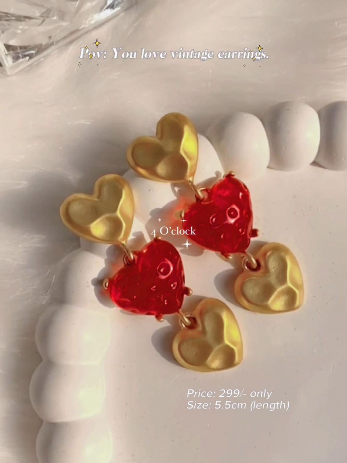 Vintage Earrings: Red Gradient Heart