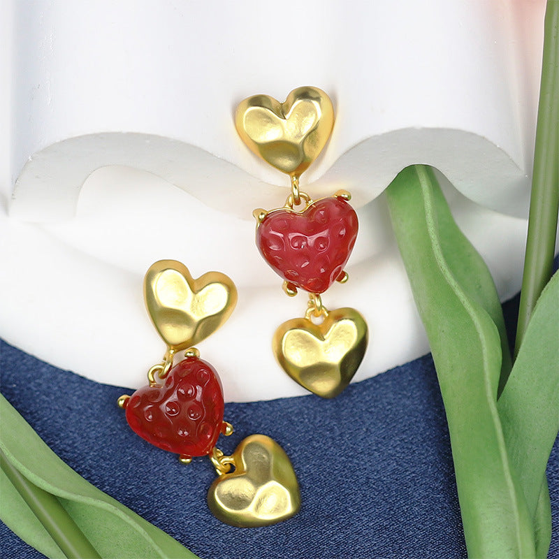 Vintage Earrings: Red Gradient Heart