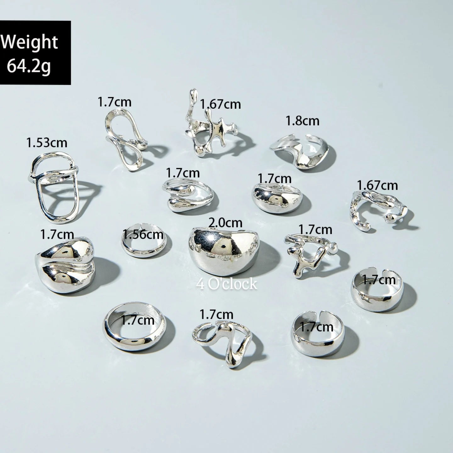 ✨RS55: Maximalistic Finger Ring Sets (Silver) - 15pcs (Adjustable-Non adjustable mixed sizes)