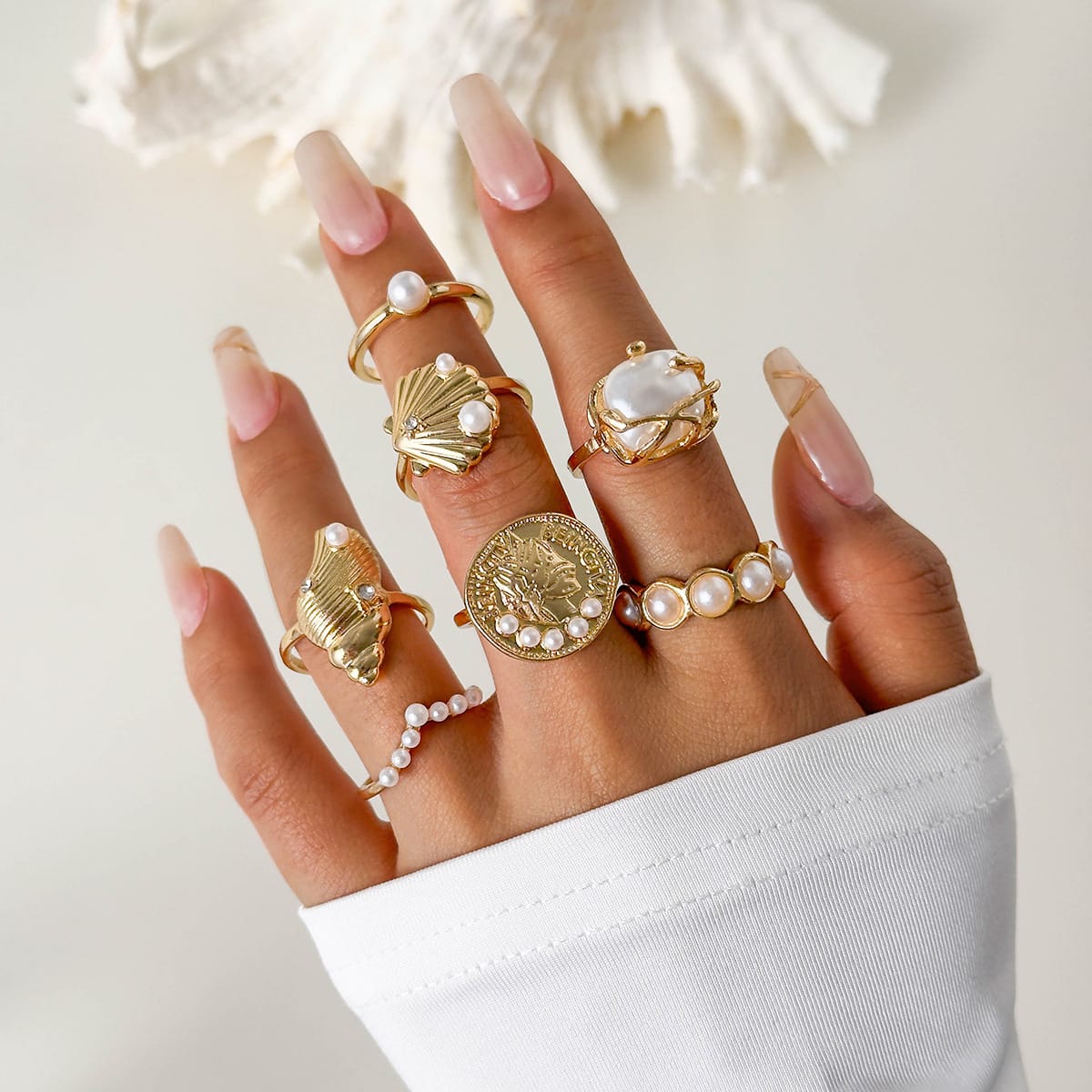 RS43: Maximalistic Finger Ring Sets (golden) - 7pcs
