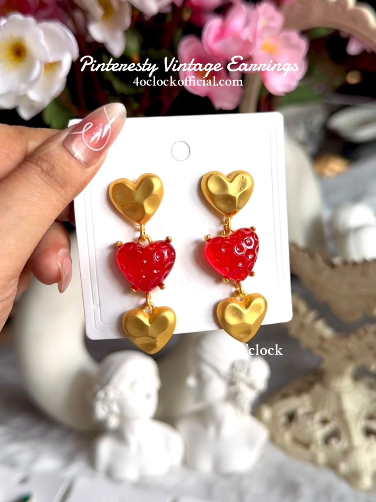 Vintage Earrings: Red Gradient Heart