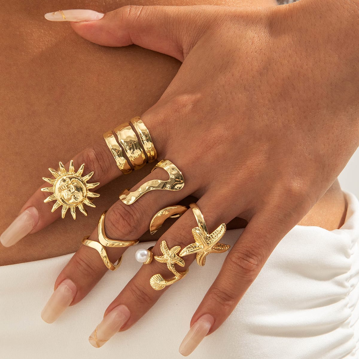 RS65: Maximalistic Finger Ring Sets (Golden) - 6pcs