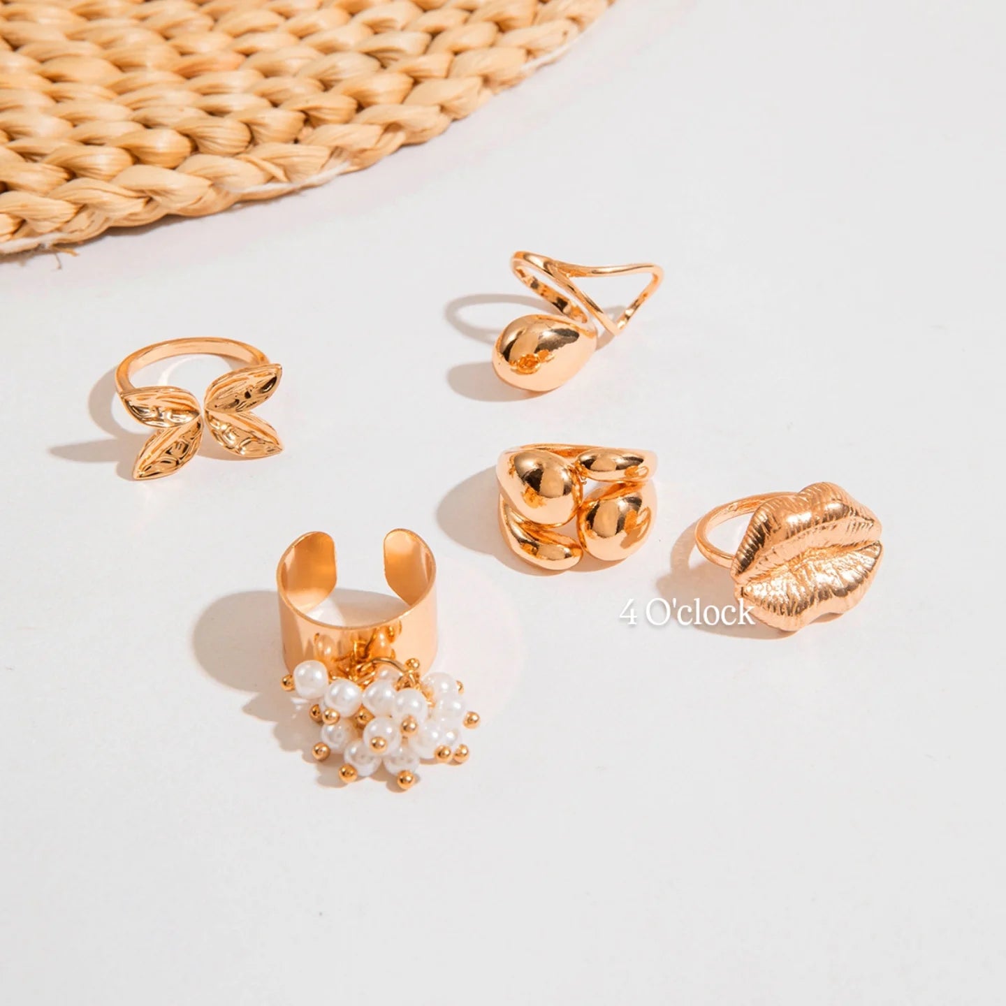 ✨RS86: Maximalistic Finger Ring Sets (Golden) - 5pcs (Adjustable-Non adjustable mixed sizes)