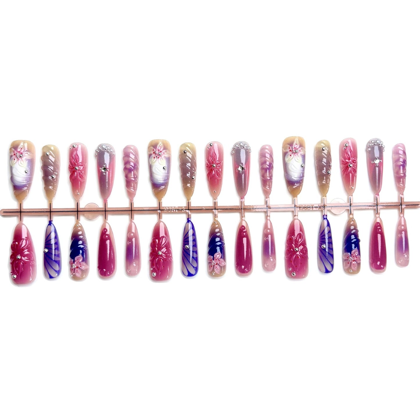 N28: Press On Nails: Floral Confetti. Size M (10 Pcs) - With 12pcs FREE glue stickers
