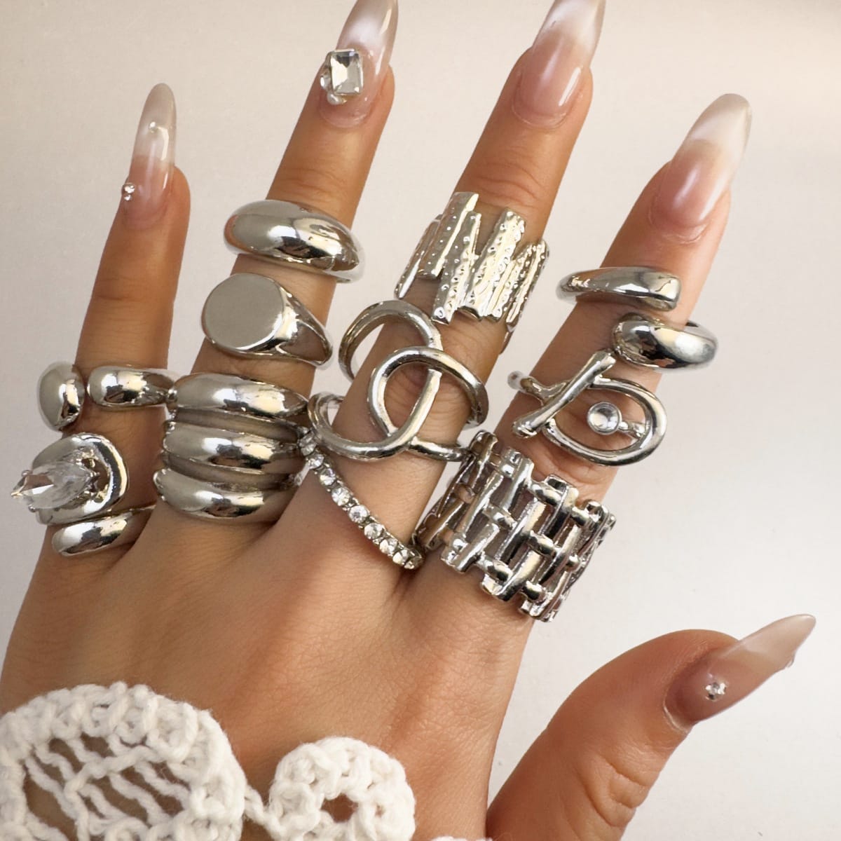 RS151: Maximalistic Finger Ring Sets (silver) - 11pcs