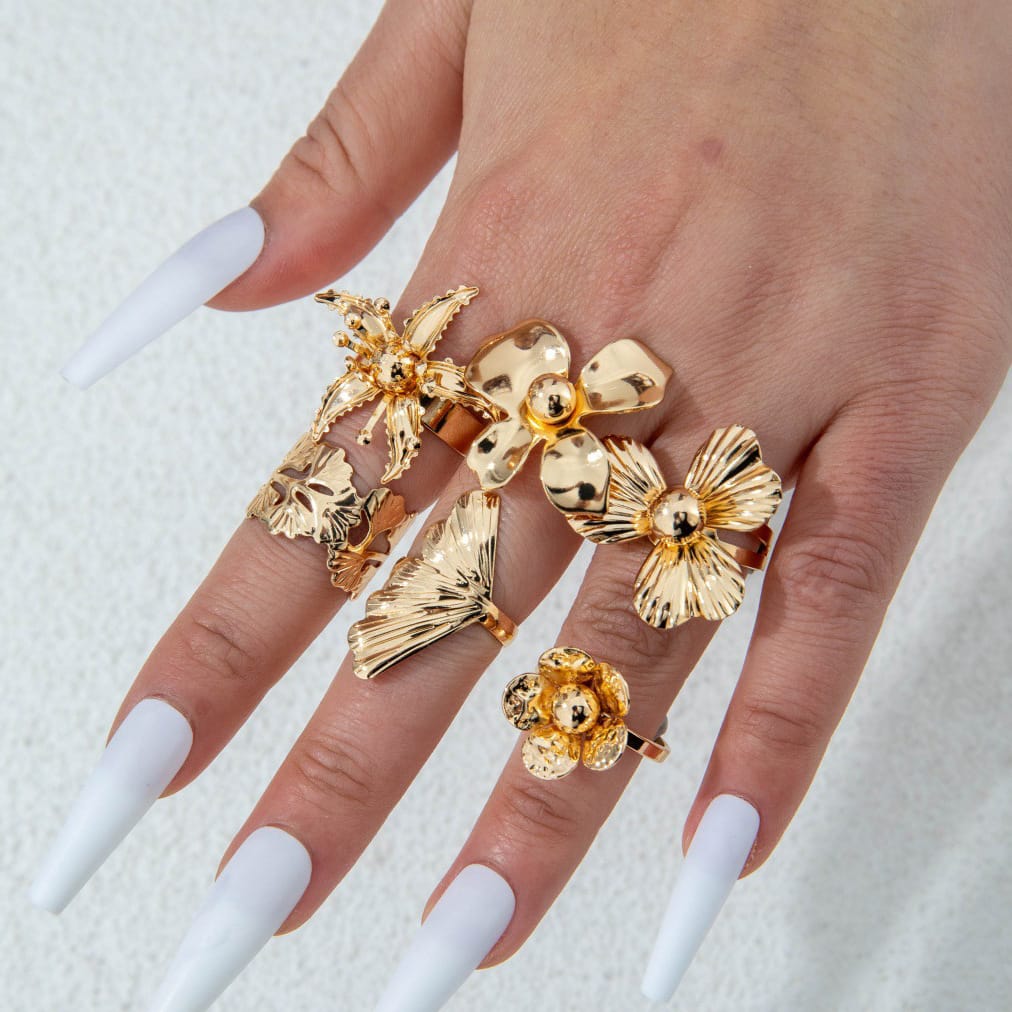 RS167: Maximalistic Finger Ring Sets (golden) - 6pcs