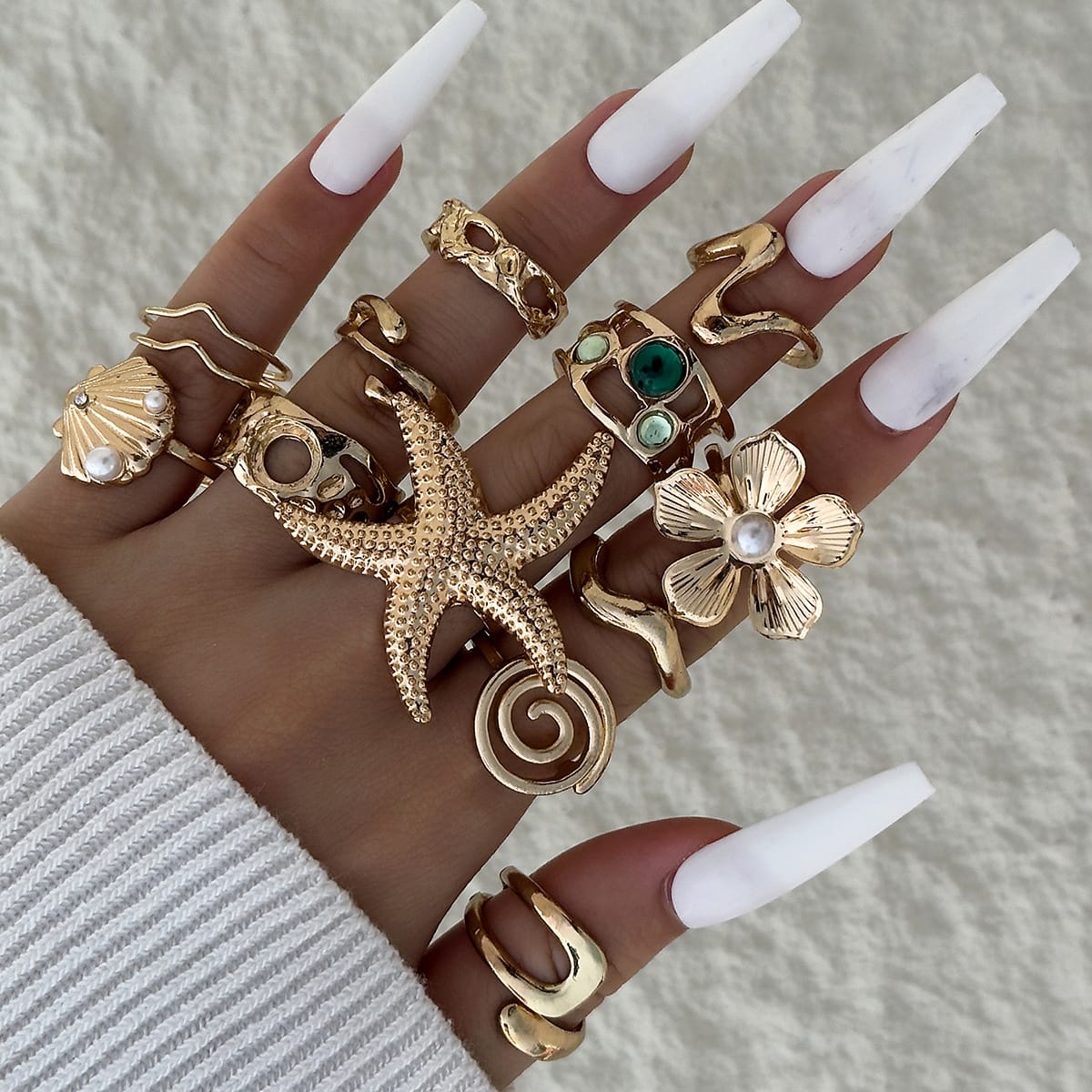 RS74: Maximalistic Finger Ring Sets (Golden) - 12pcs